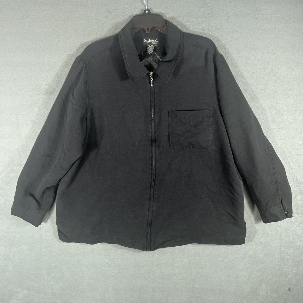 Style&co. Woman Black Full Zip Jacket 18W Plus Size Rayon Blend‎ Casual Coat